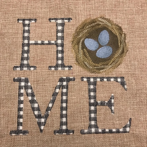 Hand Crafted Other - Clearance! New embroidered spring pillow cover with Robin’s nest and “HOME”